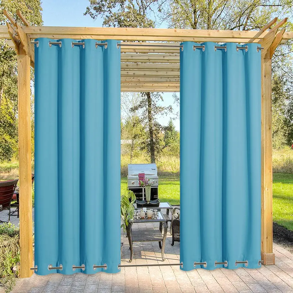 NICETOWN Cortina externa para pátio/varanda, peso térmico, resistente à prova de vento, ilhoses superiores e inferiores, de aço inoxidável, proteção contra sol/chuva, drapeado para varanda/pérgola, 1