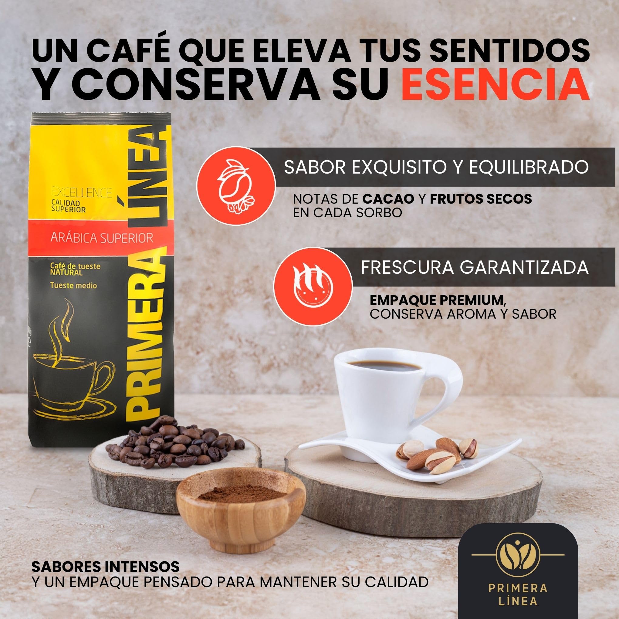 CAFE PRIMERA LÍNEA | Café en Grano Natural Gourmet Exclusivo 1kg | 100% ARABICA | Tueste Medio | Sabor Único y Auténtico| Ideal para Máquinas Espresso | Intensidad Media y Retrogusto Suave
