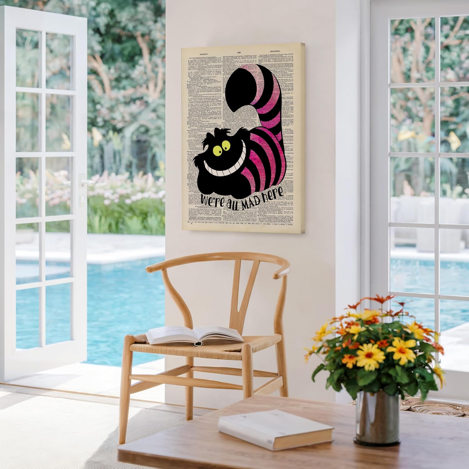 Poster Master Dictionary Art Canvas - Cheshire Cat Print - We're All Mad Here Art - Gift for Boy, Girl - Alice Wonderland Decor for Nursery, Bedroom, Kid's Room - 8x10 STRETCHED Canvas