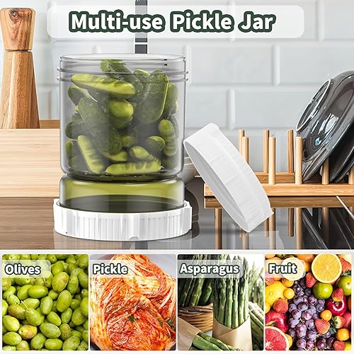Miniatura 8 de Tarro de pepinillos, tarro de pepinillos de 50 onzas con colador, contenedor de pepinillos con tenedor de acero inoxidable y tapa a prueba de fugas,