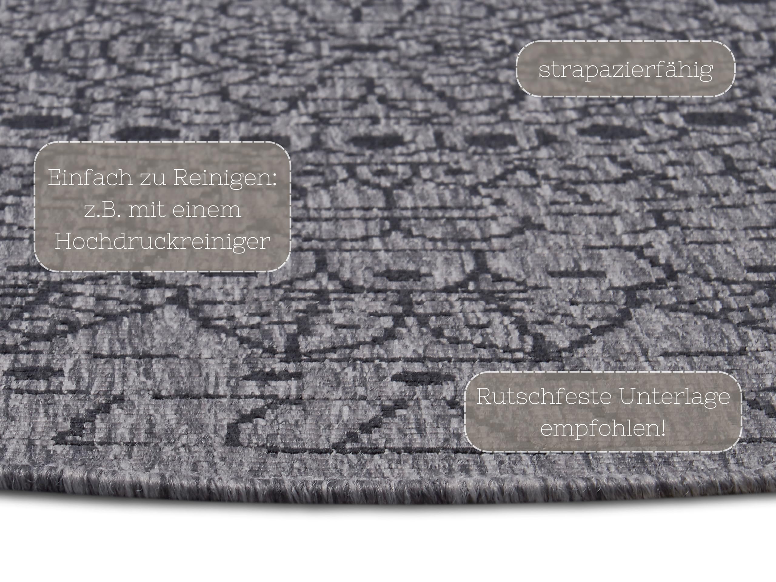 Northrugs Porto Tapis d'intérieur et d'extérieur Rond réversible imperméable Motif Mandala Tissu Plat Résistant aux intempéries pour Balcon, terrasse, Jardin, Salon, Argenté Nuit, diamètre 100 cm
