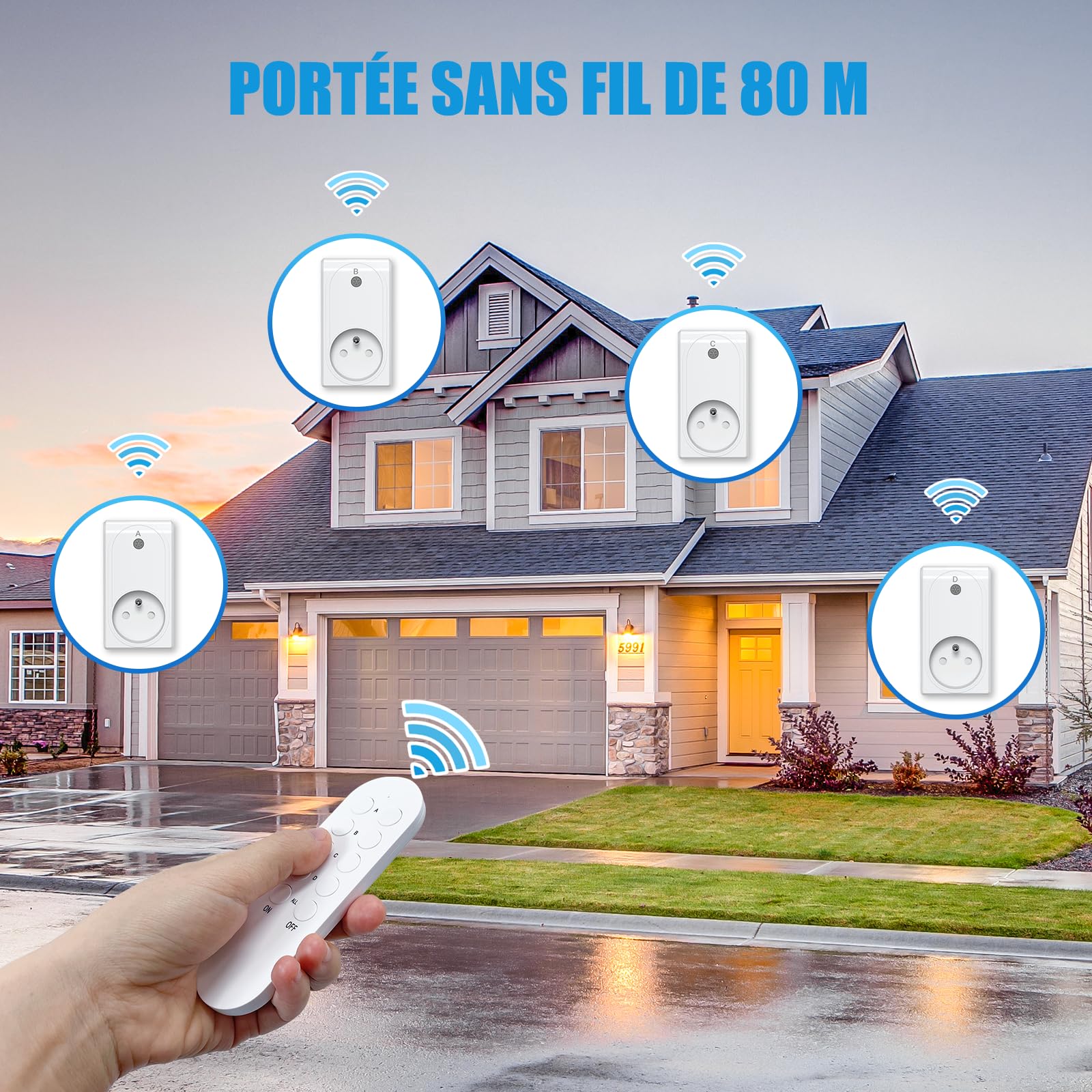Prise Telecommande sans Fil, SURNICE Prises Télécommandée Programmable, Portée 80M, 1000W, Puissance dissipée faible, All On/Off, Piles Fournies, Blanc