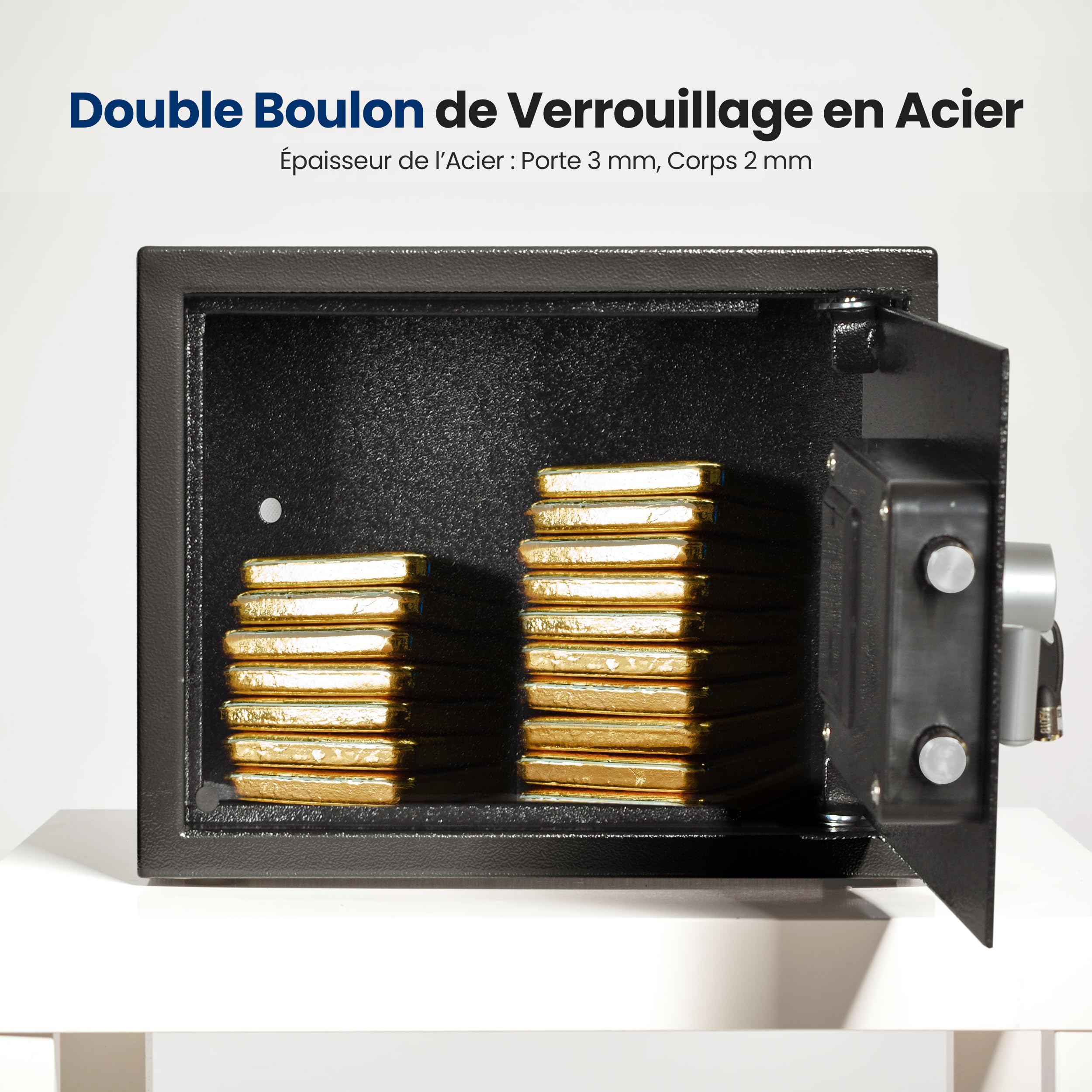 SereneLife Coffre-Fort Électronique Acier – Small 8.6 L (31x20x20 cm), Serrure Numérique | Fixation Murale/Sol, Mini Coffre Sécurisé pour Argent avec 2 Clés, Bijoux, Documents, Bureau, Maison