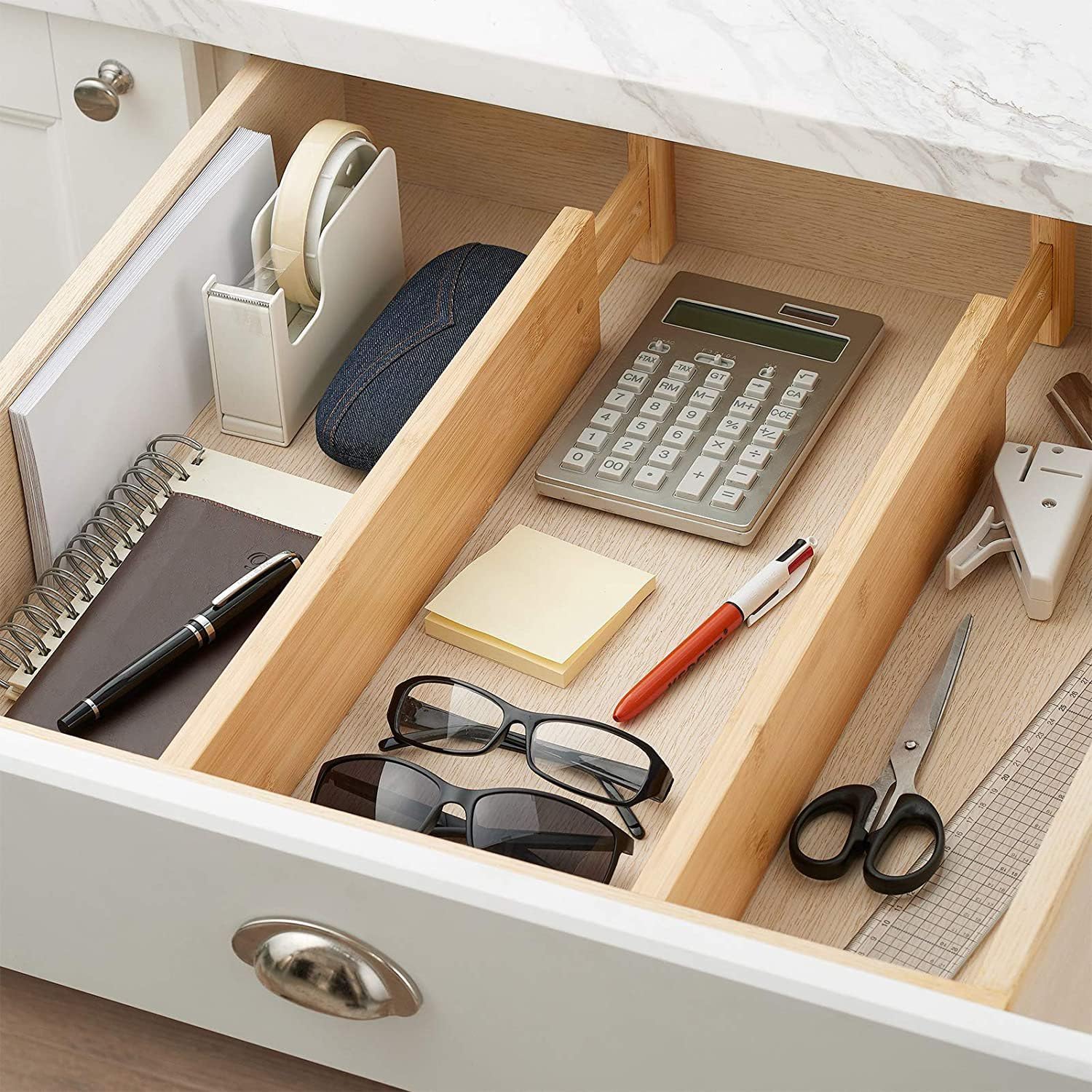 Fabsome Schubladenteiler, Bambus-Küchenteiler, verstellbar, 43,2-55,9 cm, Holz-Kommodentrenner für Kinderzimmer, Kleidung, Socken, Unterwäsche, Babykleidung, mit weichen Schaumstoffenden, 6 Stück