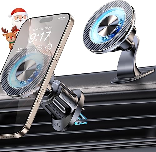 Soporte Magnético para Teléfono MagSafe para Automóvil [2025 Mejorado 22X Imanes y Ganchos Dobles] Soportes para Teléfono para tu Automóvil Soporte
