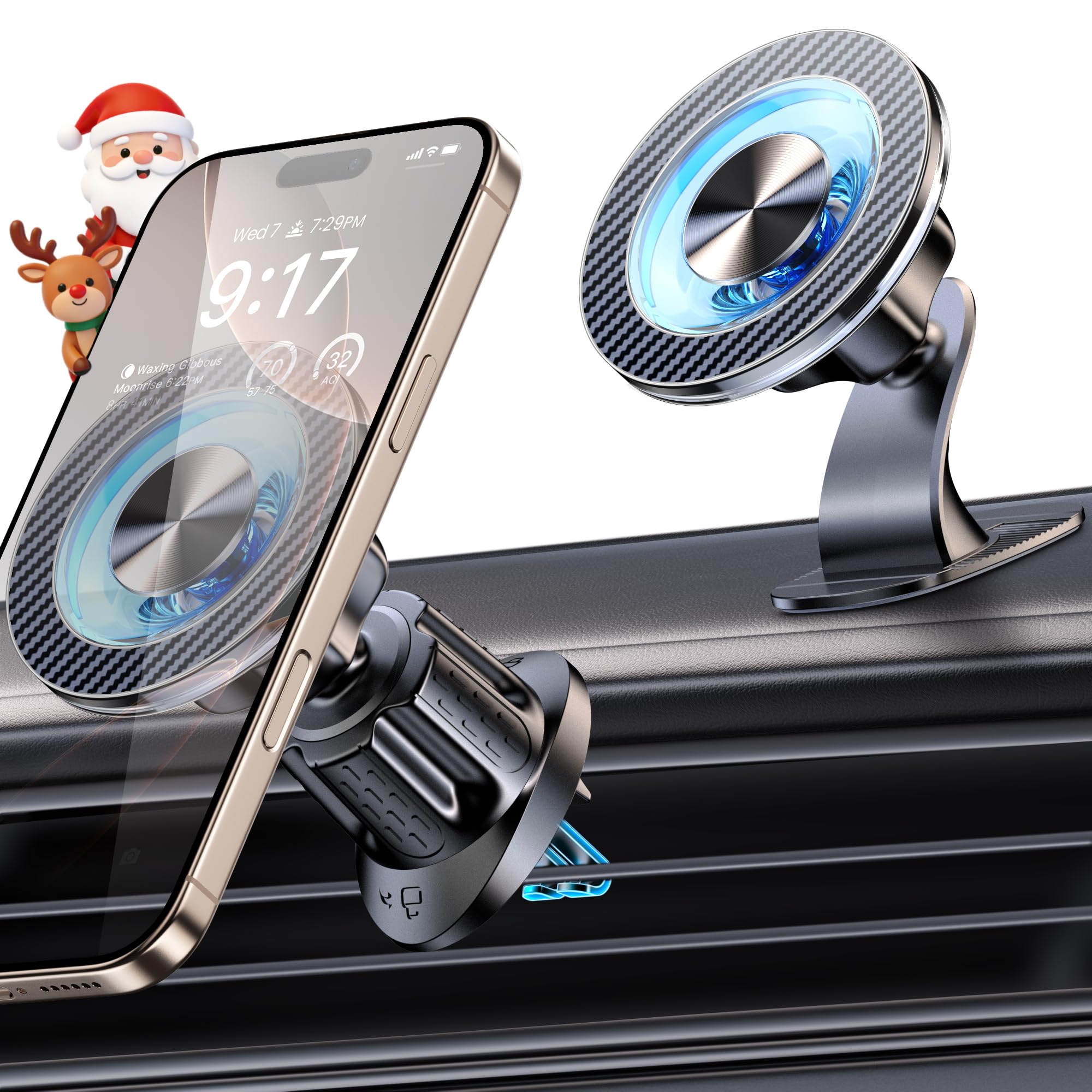 Coneclat for MagSafe Car Mount Magnetic Phone Holder for Car 2025 Upgraded 22X Magnets Double-Hooks Phone Holders for