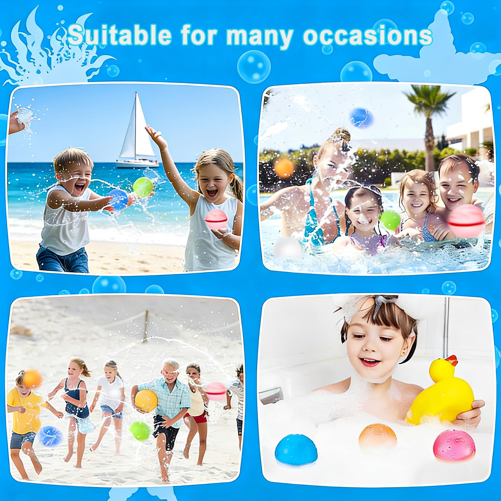 6 Pcs Globos de Agua Reutilizables de Silicona, Bombas de Agua Silicona Reutilizables, Bolas de Aguas Automático para Guerras de Pplaya, Piscina y Fiestas en Jardín (6,5 cm) — view 5