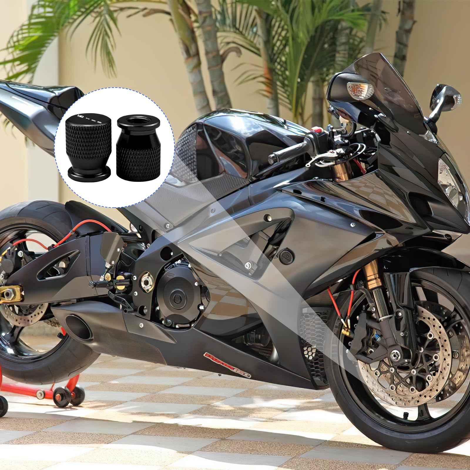 2 Pièces Bobines De Bras Oscillant Moto& 2 Pièces Capuchon de valve de pneu de moto, CNC Aluminium Bobines Bras Oscillant Support pour GSX-8R GSX8R GSX 8R 2024(Blue)
