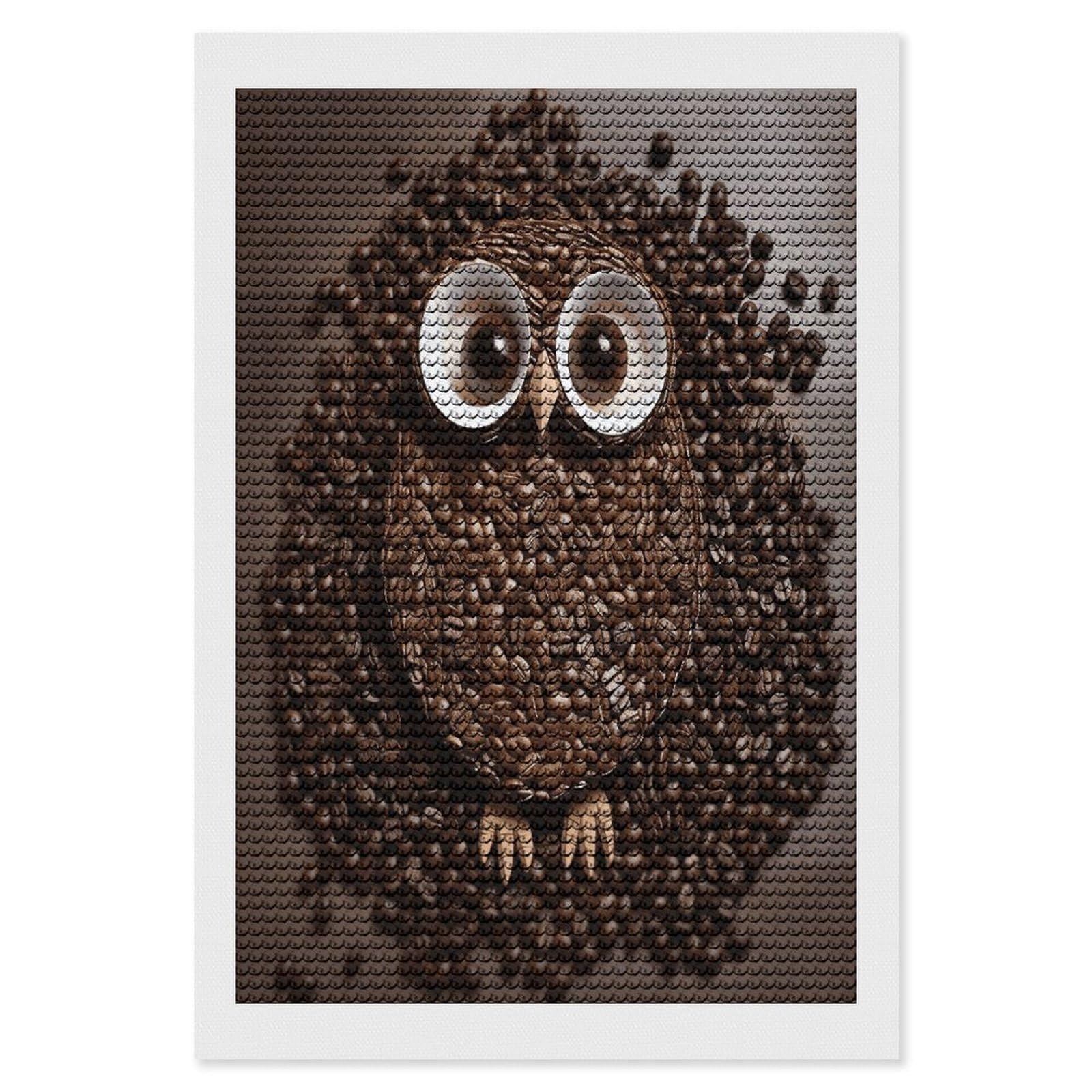 FekiLoot Coffee Bean Owl Paint by Numbers Kit for Adults Beginner DIY Diamond Dots Paintings Round Full Drill Diamond Art Kits Picture Diamond Art Painting Kits for Home Decor 8"x12"