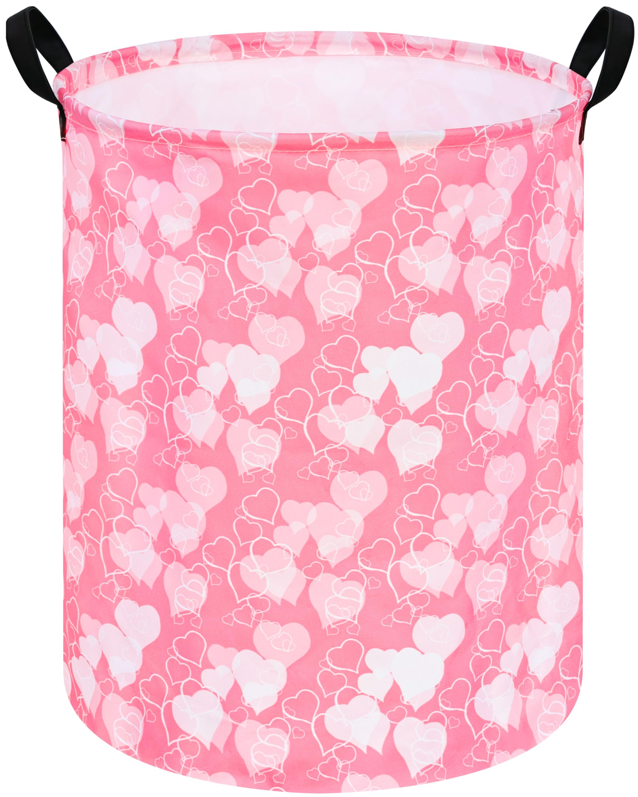 DUYIY Round Valentine Gift Laundry Hamper Storage Basket Laundry Organizer Hamper Storage Bins Clothes Box Nursery Hamper Gift Basket with Handles