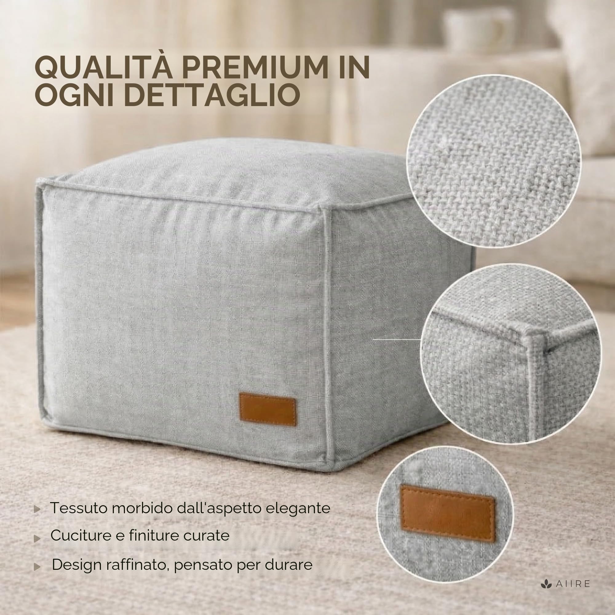 Aiire Pouf Poggiapiedi Divano Moderno - Sgabello Basso di Tessuto Rettangolare Imbottito per la Camera da Letto - Puff o Puffo Poggia Piedi Ergonomico Grigio Chiaro