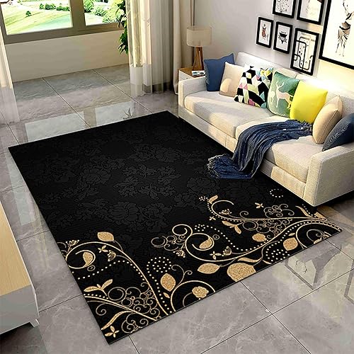 Miniatura 19 de Alfombra abstracta de mármol rojo y negro, 6 x 8 pies, alfombra de lujo con textura de piedra negra dorada, alfombra suave y transpirable para