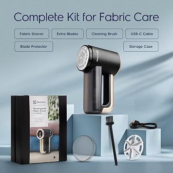 Electrolux Rechargeable Fabric Shaver | 3-Speed Lint Remover for Clothes & Furniture | Eliminates Fuzz & Pilling | Electric Lint Shaver with LED Display & Type-C Fast Charging Port - Black