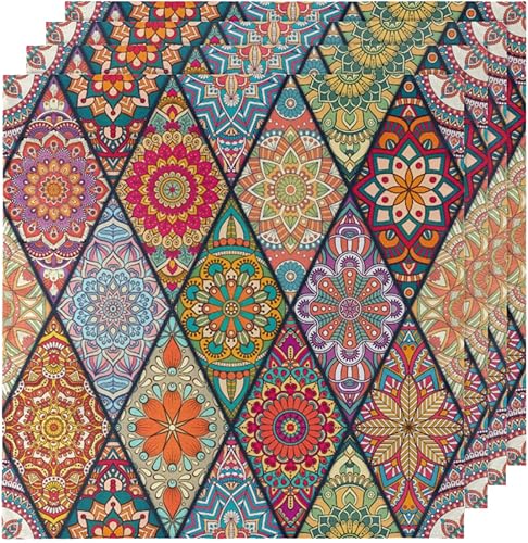 Miniatura 5 de Juego de 6 servilletas de tela con diseño de mandala bohemio de 20 x 20 pulgadas, patrón étnico, lavables, reutilizables, para cocina, decoración de