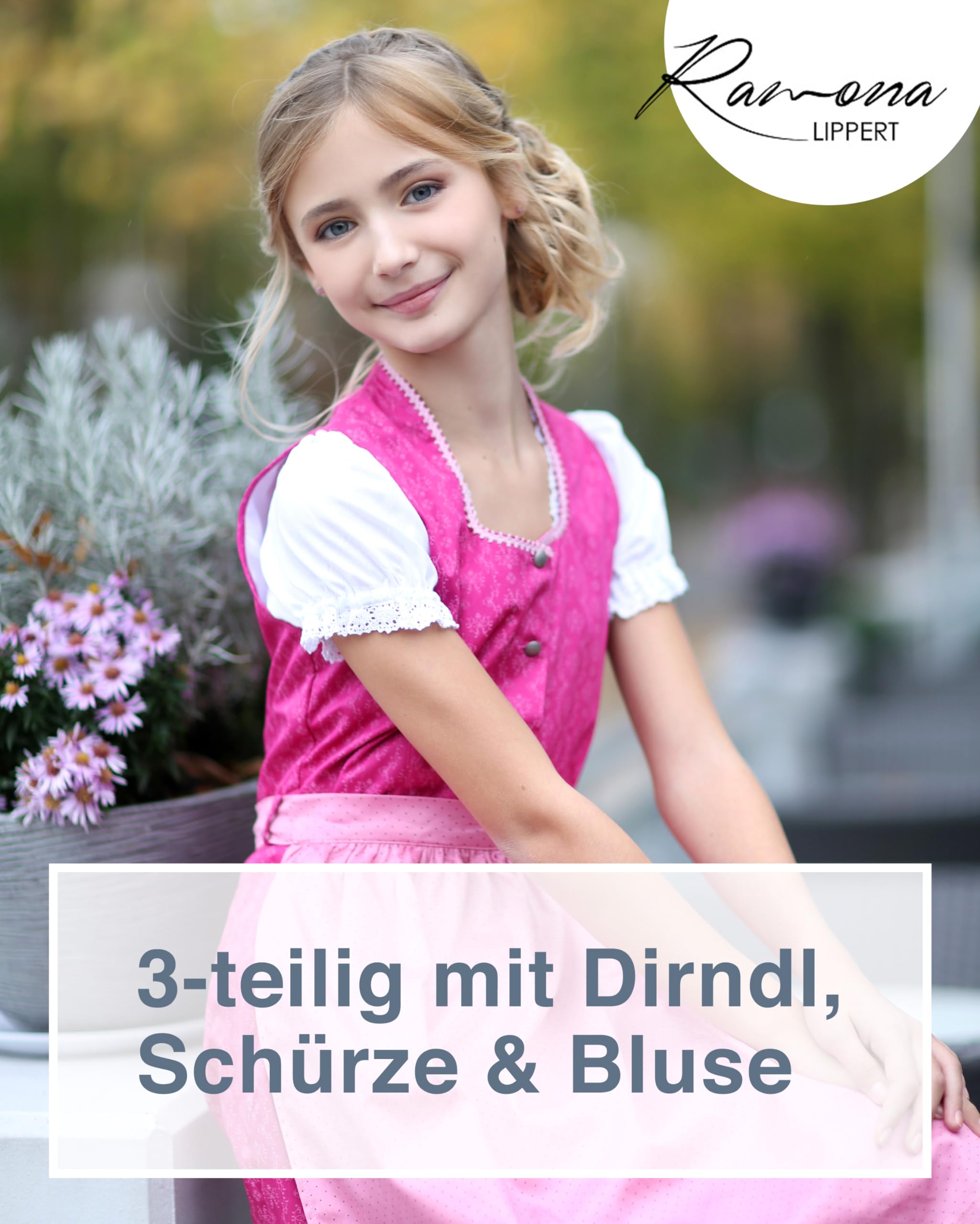 Ramona Lippert® Dziecięca dirndl Charlotta, różowa - 3-częściowa sukienka ludowa Dirndl dla dziewczynek