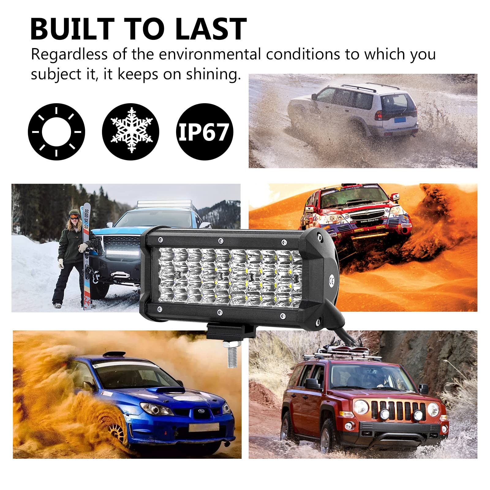 RIGIDON Listwa oświetleniowa LED 2 szt. 7 cali 120 W, 9D czterorzędowa wiązka punktowa 12 V 24 V do samochodów terenowych ciężarówek SUV UTE ATV 4 x 4 ciągniki koparka wodoodporna lampa robocza, 6000 K białe reflektory