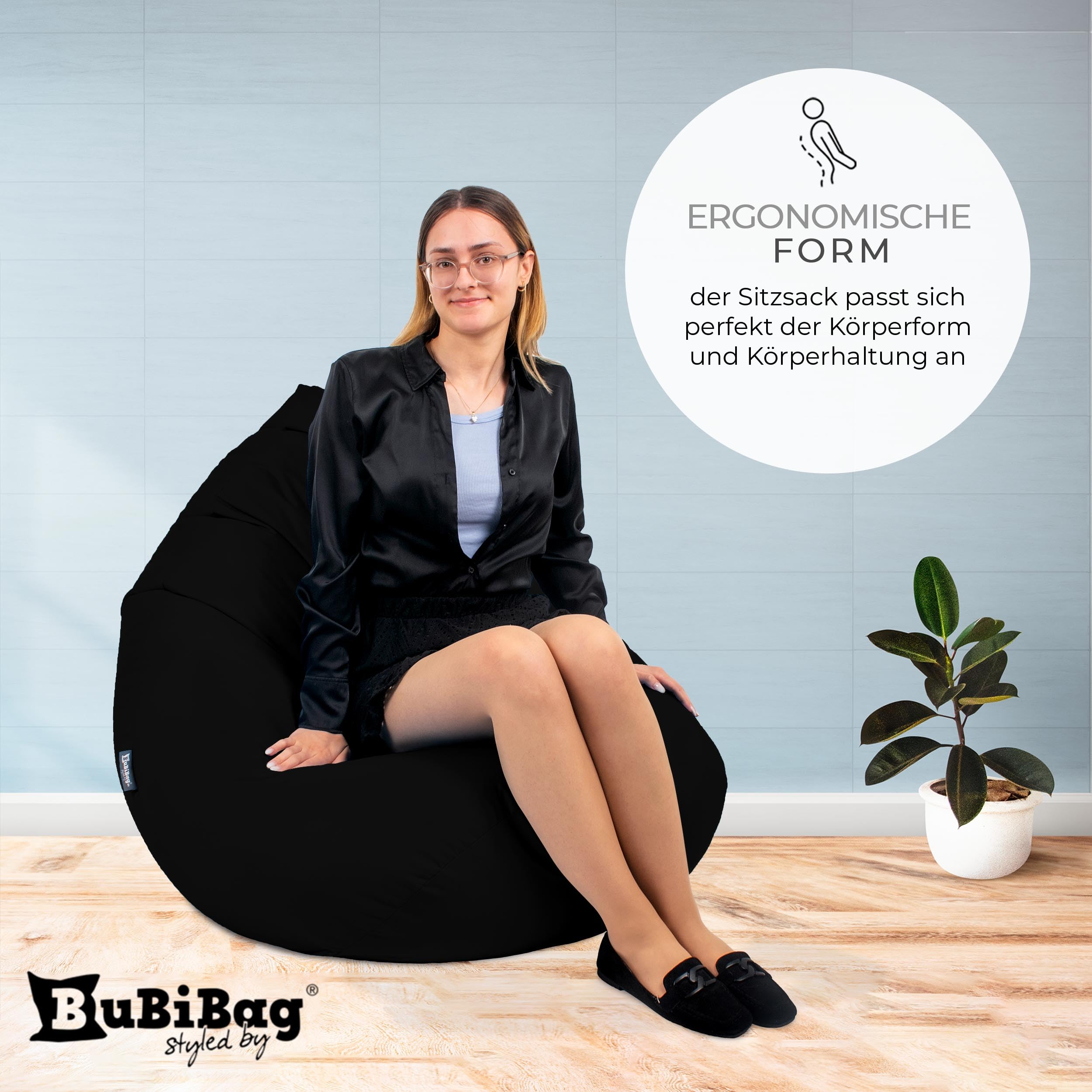 Droplet-Lounge Sitzsack Tropfenform XL 70cm | Sitzkissen Outdoor Indoor Kinder | Bean Bag Bodenkissen mit Füllung | Oxford 600D Oeko-TEX | wasserabweisend (Schwarz)