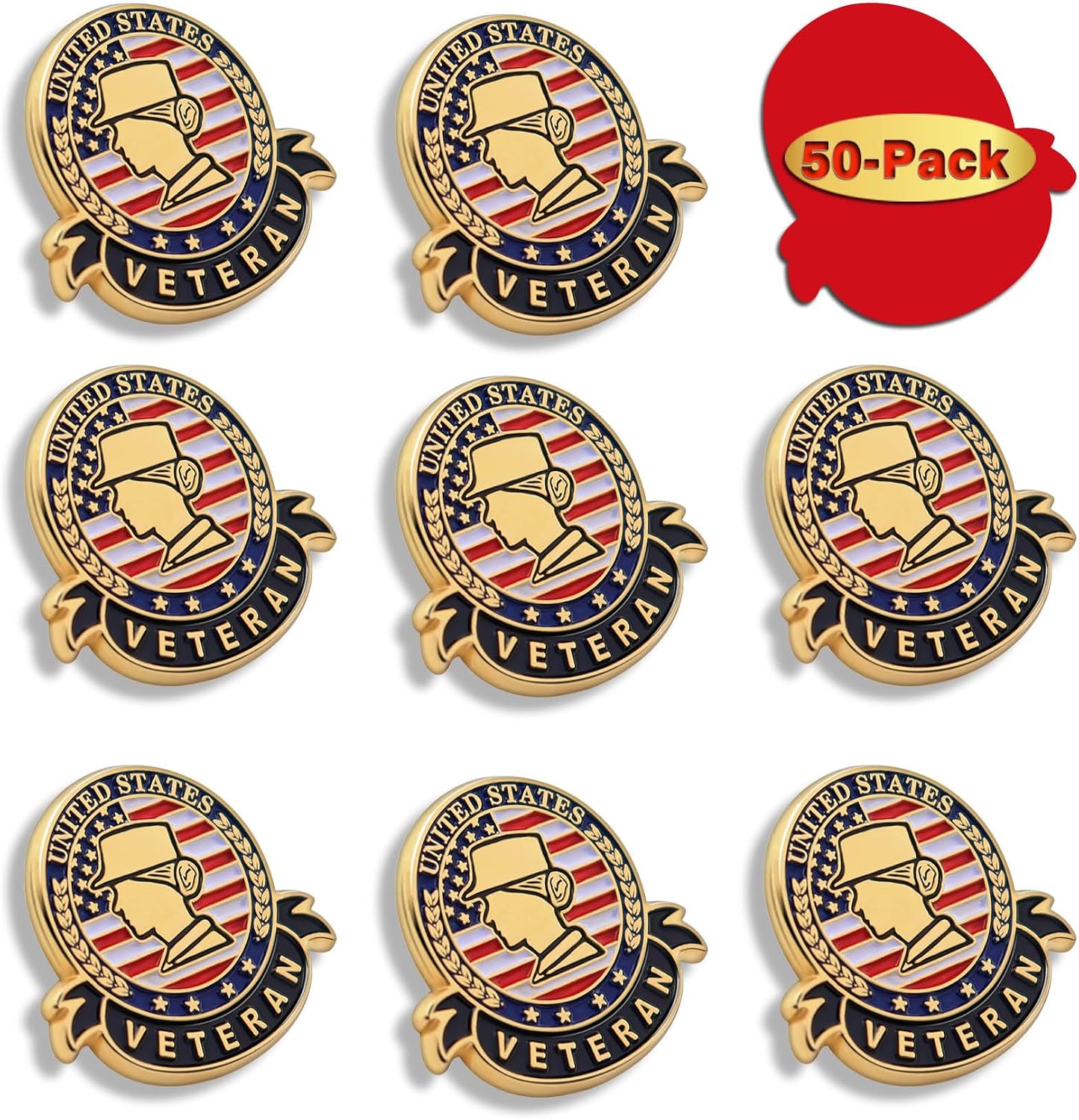 50 Pcs US Veteran Day Pins– Patriotic American Flag Veterans Day Eagle Lapel pin Badge