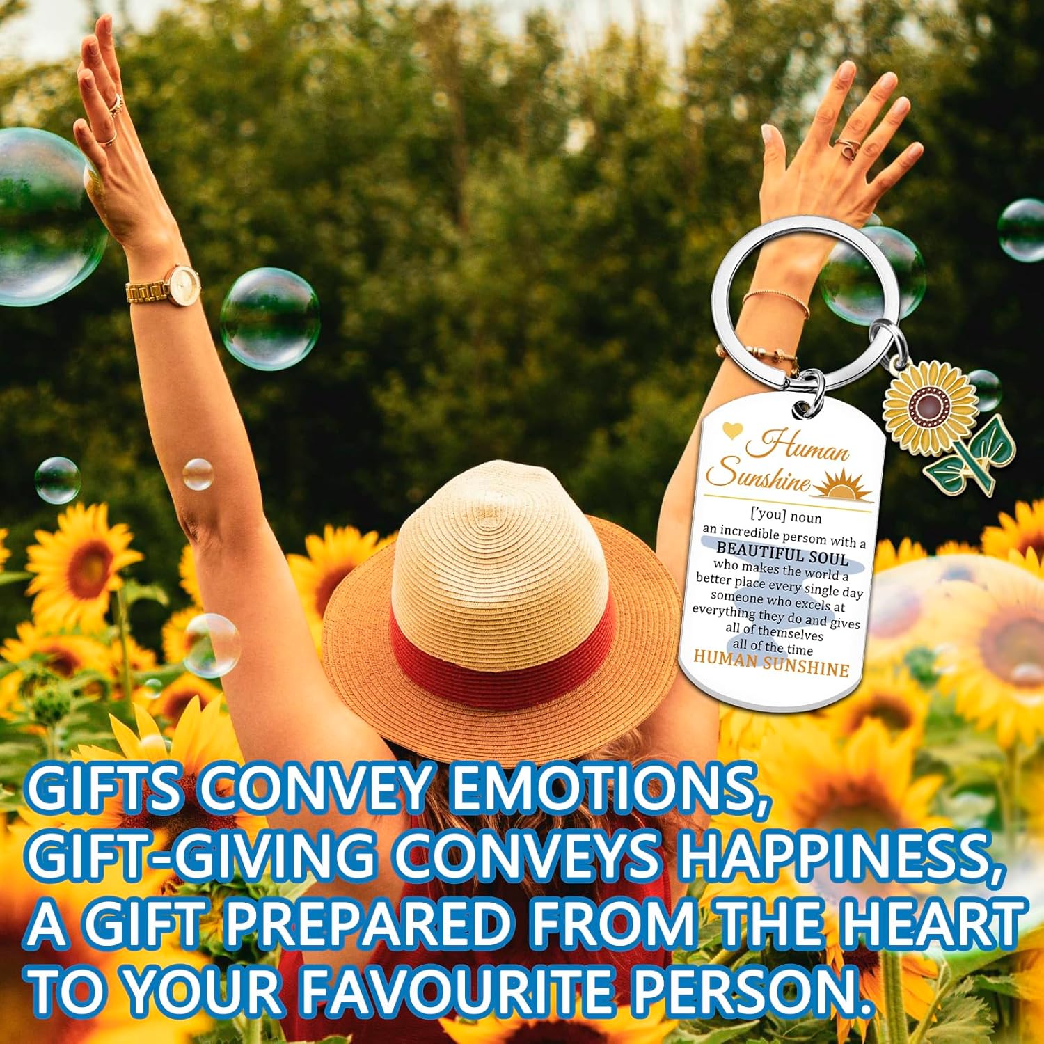 Sunshine Gifts for Women Inspirational Gifts for Best Friend Coworker Family Sunflower Keychain Birthday Gift for Women Friends Human Sunshine Keyring - Image 7