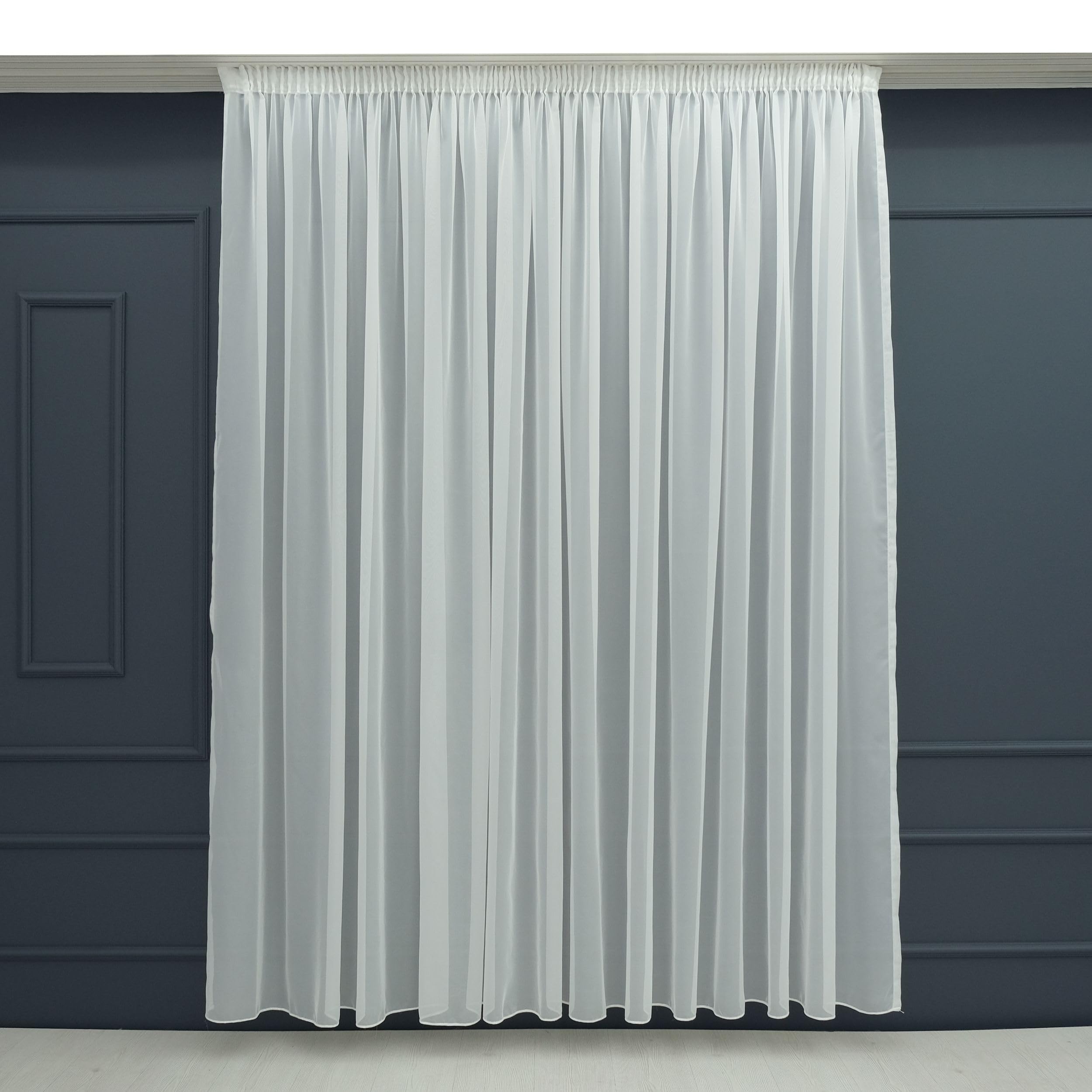 Voile Gardine Weiß mit Kräuselband Halbtransparent