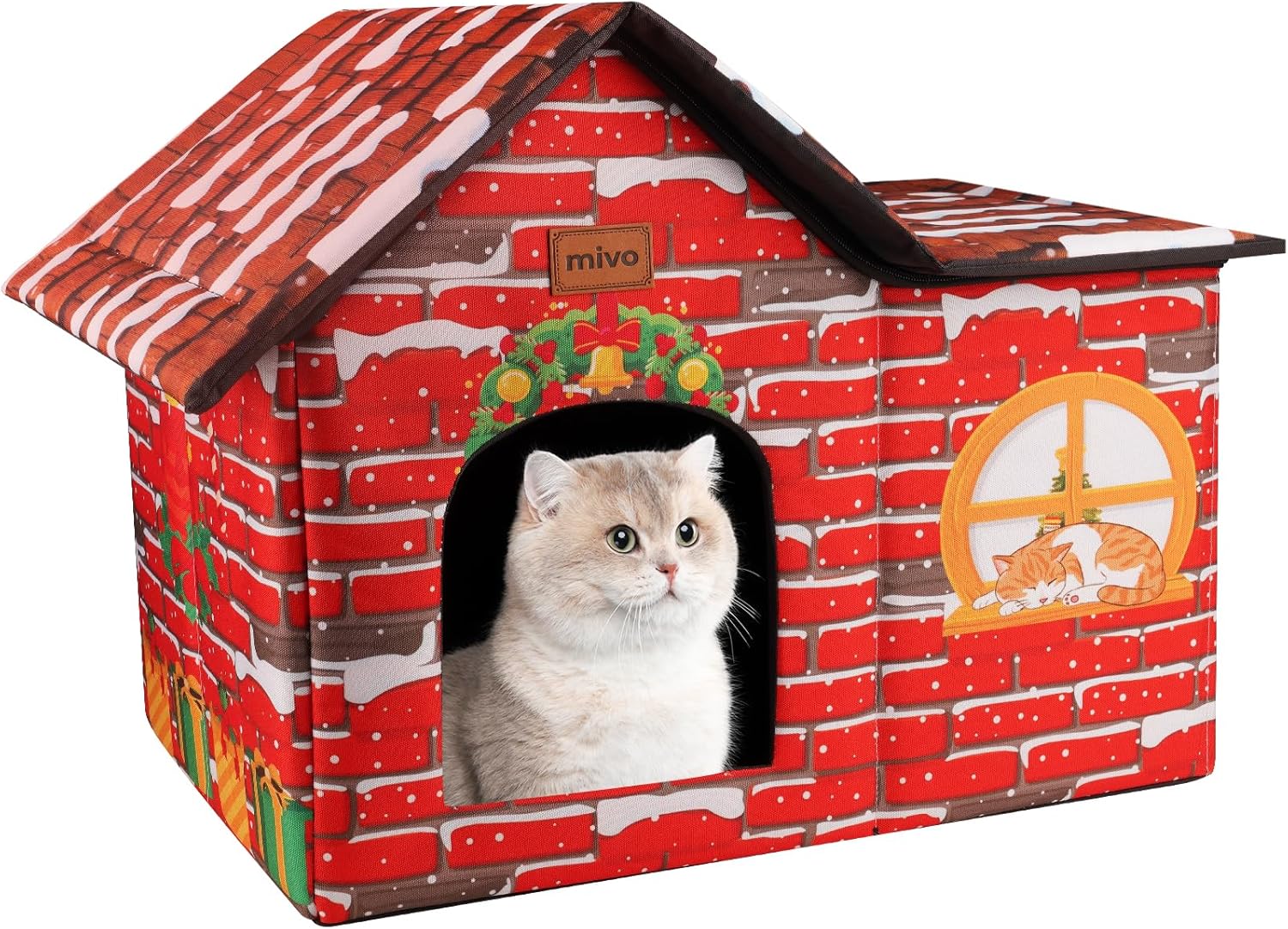 mivo Outdoor Cat House, Weatherproof Heated Cat House for Outside, Cat Houses for Indoor/Outdoor Cats, Feral Outdoor Cat Shelter Easy to Assemble