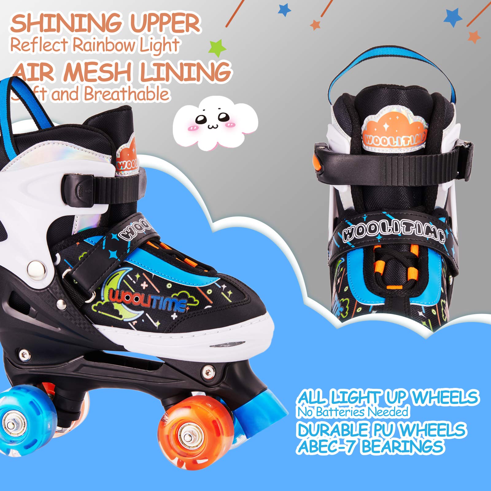 Woolitime Adjustable Roller Skates for Girls and Boys, 4 Size
