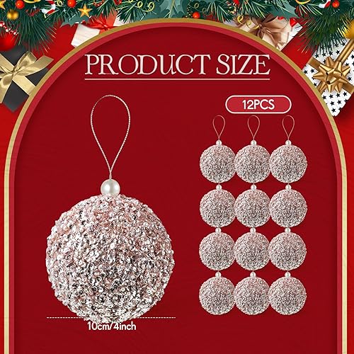Miniatura 2 de Jenaai 12 adornos de bolas de Navidad con purpurina de lentejuelas de 4 pulgadas, bolas de espuma con purpurina para decoración de árbol de Navidad,