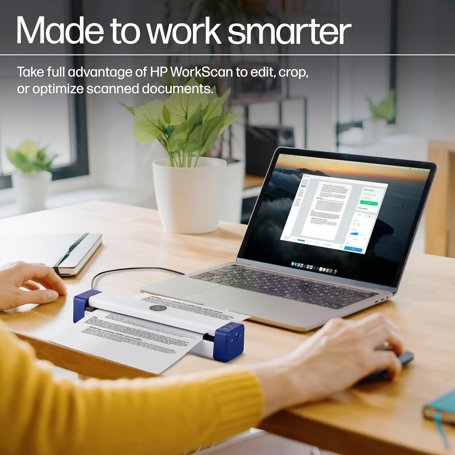 HP PS100W Portable Document Scanner | Compact, Portable, Wireless, 1-Sided Simplex Digital Scanner for Home & Office | Rechargeable, USB & Wi-Fi Direct, Compatible with Mac & Windows PC and Laptop