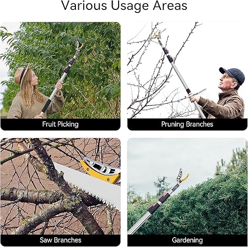 Miniatura 6 de FLORA GUARD Podadora de Árboles Extensible de 4.6-10 pies, Podadora de Corte y Sujeción  Sierra de Poste de Largo Alcance, Recolector de Frutas