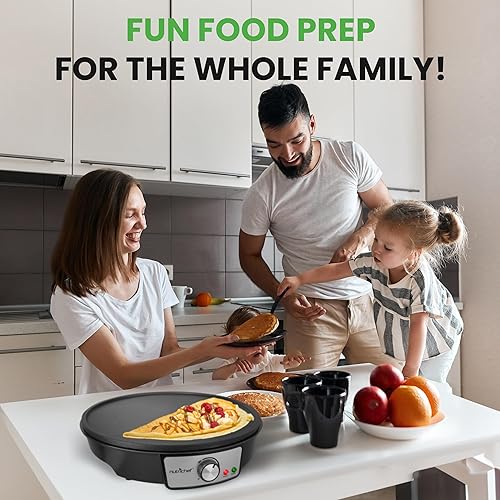 Miniatura 8 de Nutrichef Sartén eléctrica para crepas y plancha – Placa de cocina antiadherente de 12 pulgadas, indicadores LED y control de temperatura ajustable,