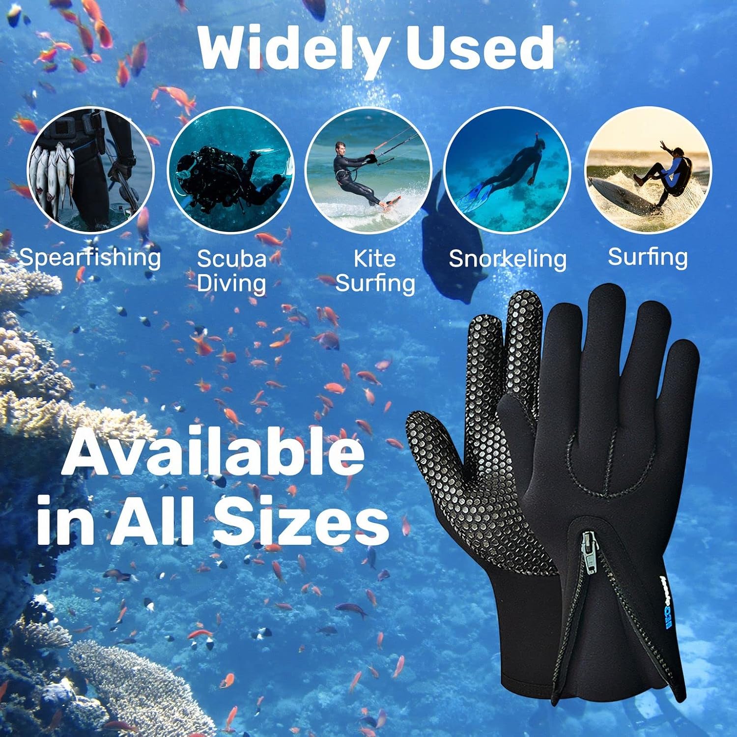 H2ODYSSEY UltraZip Five Finger Glove - Diving, Swimming and Surfing - Five Finger Water Glove for Men and Women