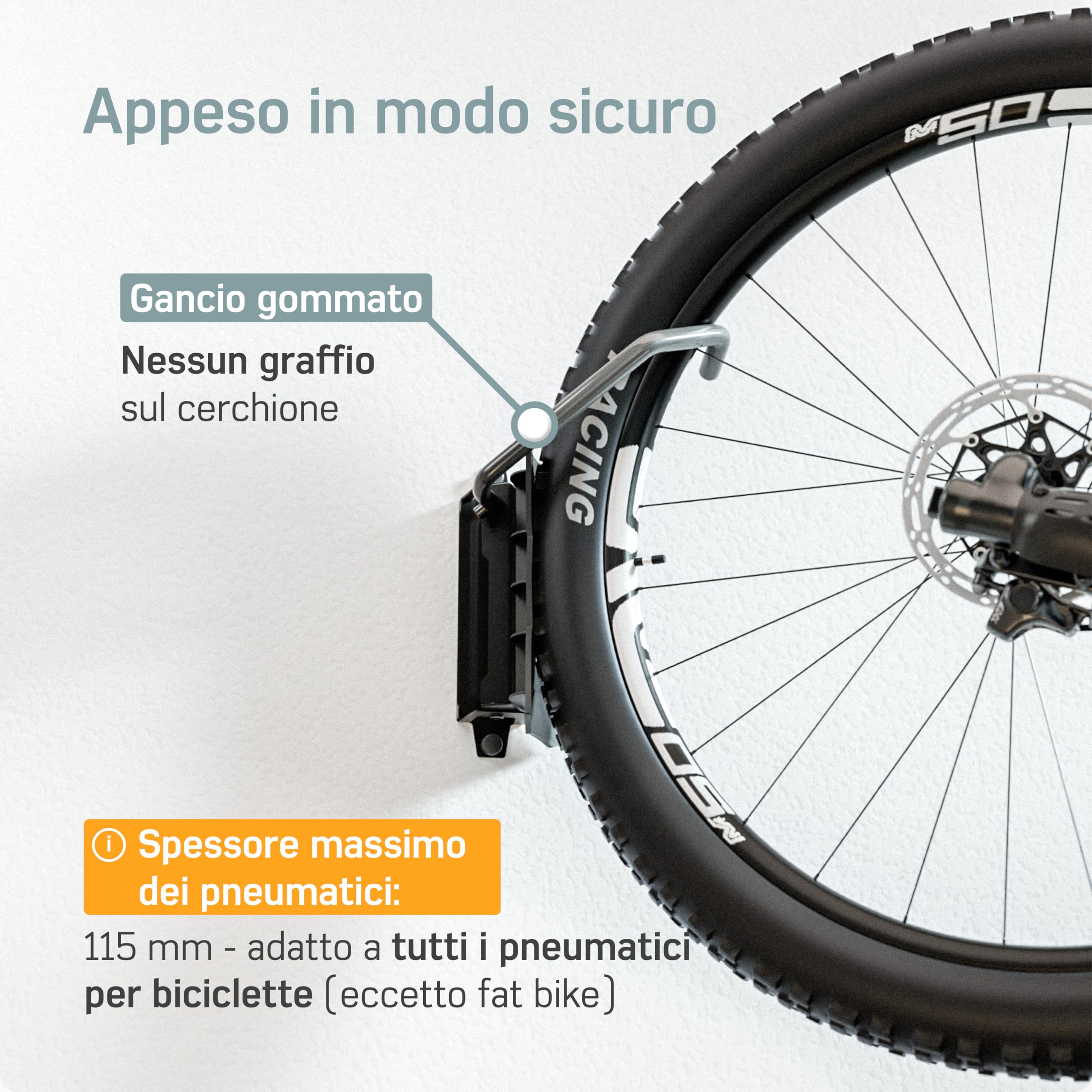 Borgen Portabici da Muro Girevole 35 kg – Supporto bici verticale salvaspazio – Incl. tasselli Fischer DuoPower