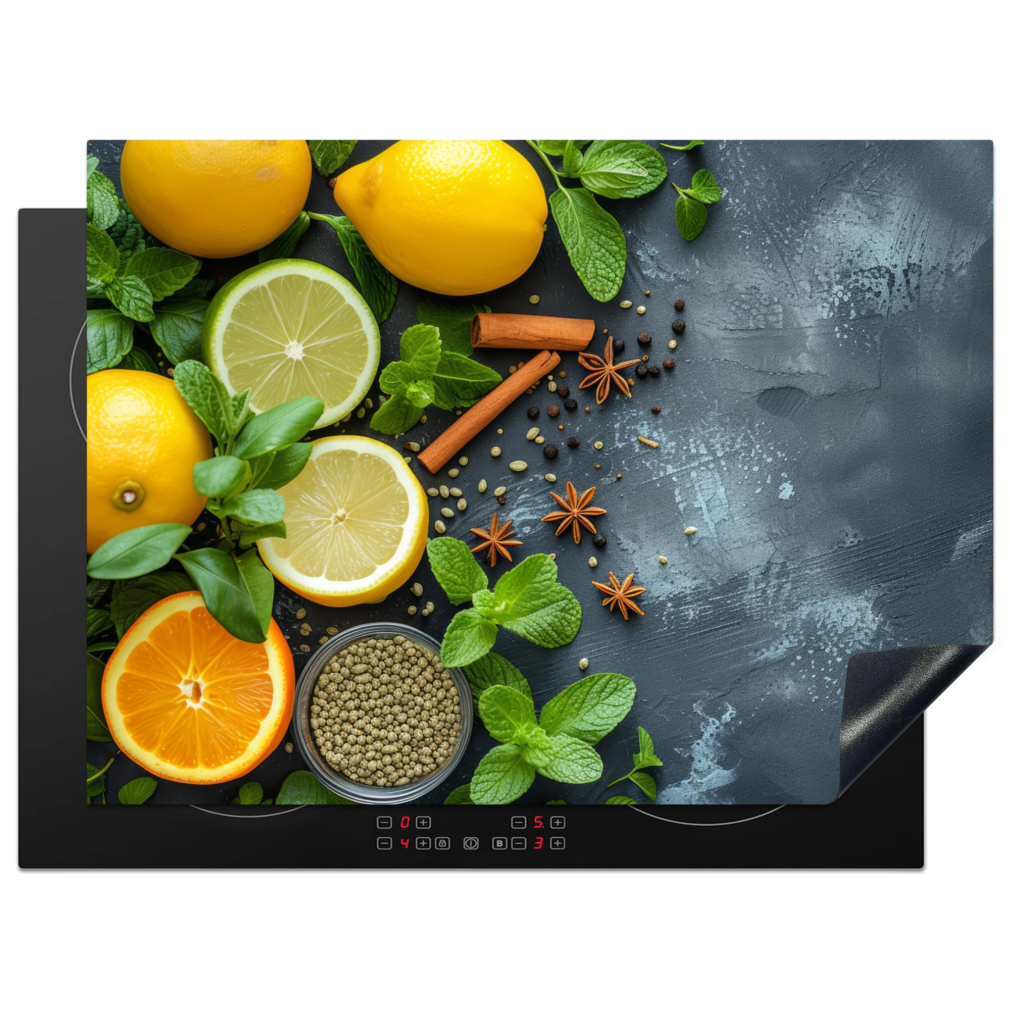 KitchenYeah© Induction Hob Protector Mat 20.5"x28" / 71x52 cm Stove Cap Top Cover Kitchen Cooker Covers for Electric Hobs Vinyl Fruit - Concrete - Plants - Lemon - Cinnamon