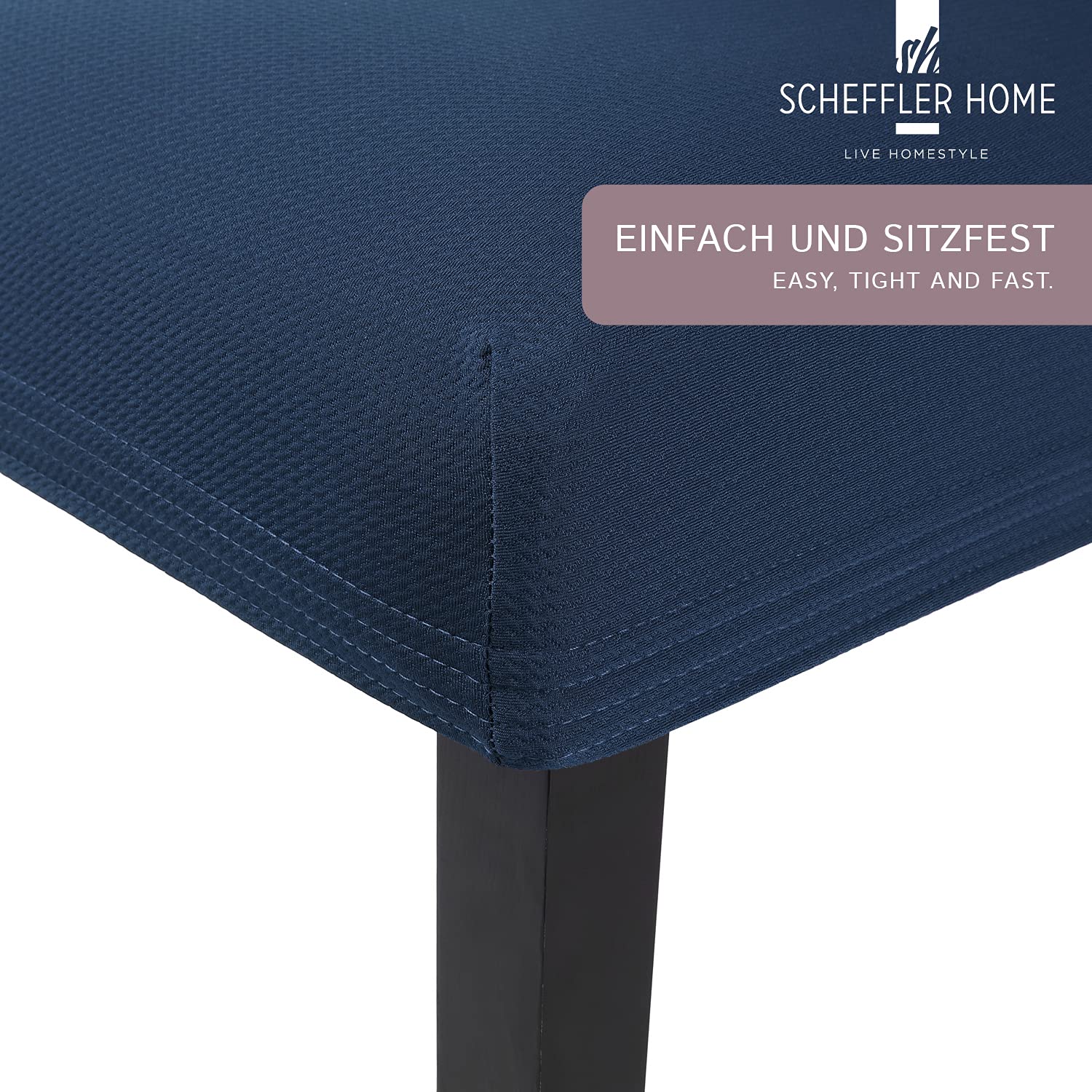 Scheffler Home Stuhlhussen Blau 6er Set Stretch Mia Schwingstühle | Blickdichte Microfaser-Stuhlbezüge, waschbar und pflegeleicht, für Freischwinger und Esszimmerstühle, Öko-Tex zertifiziert