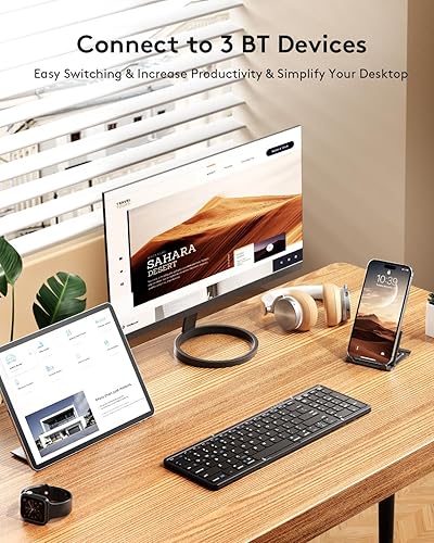 Miniatura 2 de Samsers - Teclado Bluetooth plegable con teclado numérico, teclado plegable inalámbrico de tamaño completo con piel sintética, teclado de viaje