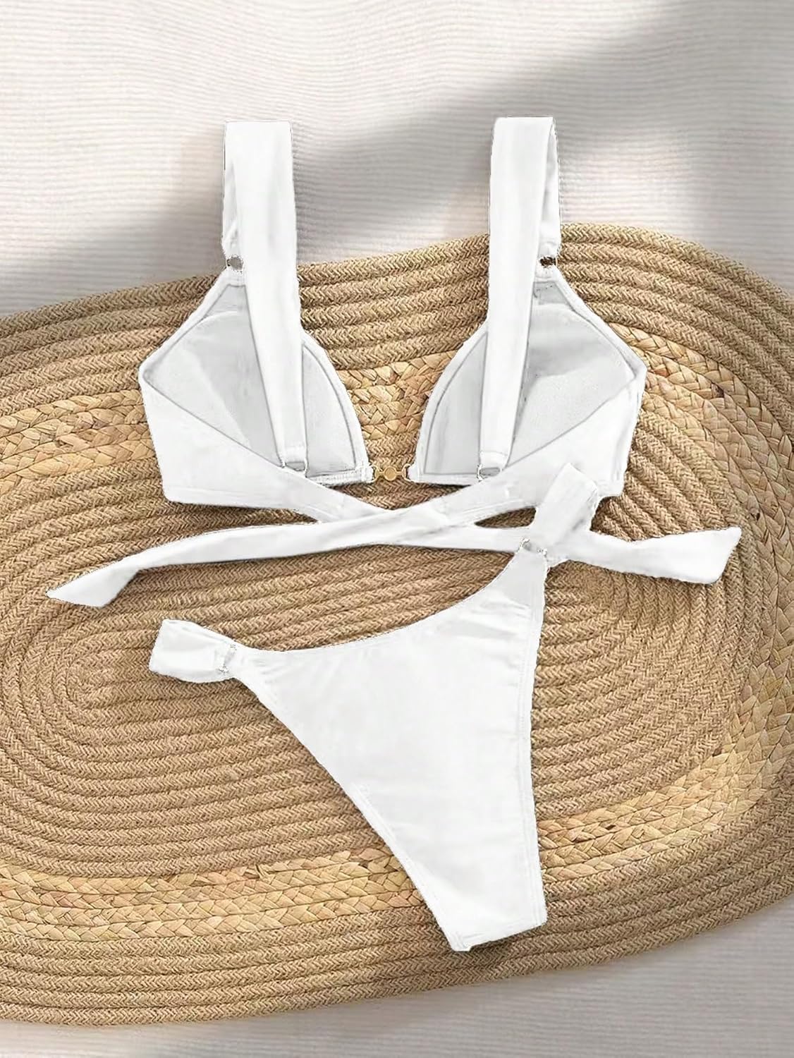 QJQ Women's 2 Piece Cheeky Bikini Sets Tie Back Ring Linked Brazilian Swimsuit Sexy Triangle Bathing Suit - Image 5