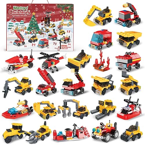Calendario de Adviento 2023 para niños, 24 piezas de vehículos de juego de camiones de bomberos, bloques de construcción para niños, calendario de disponible en Yaxa Peru