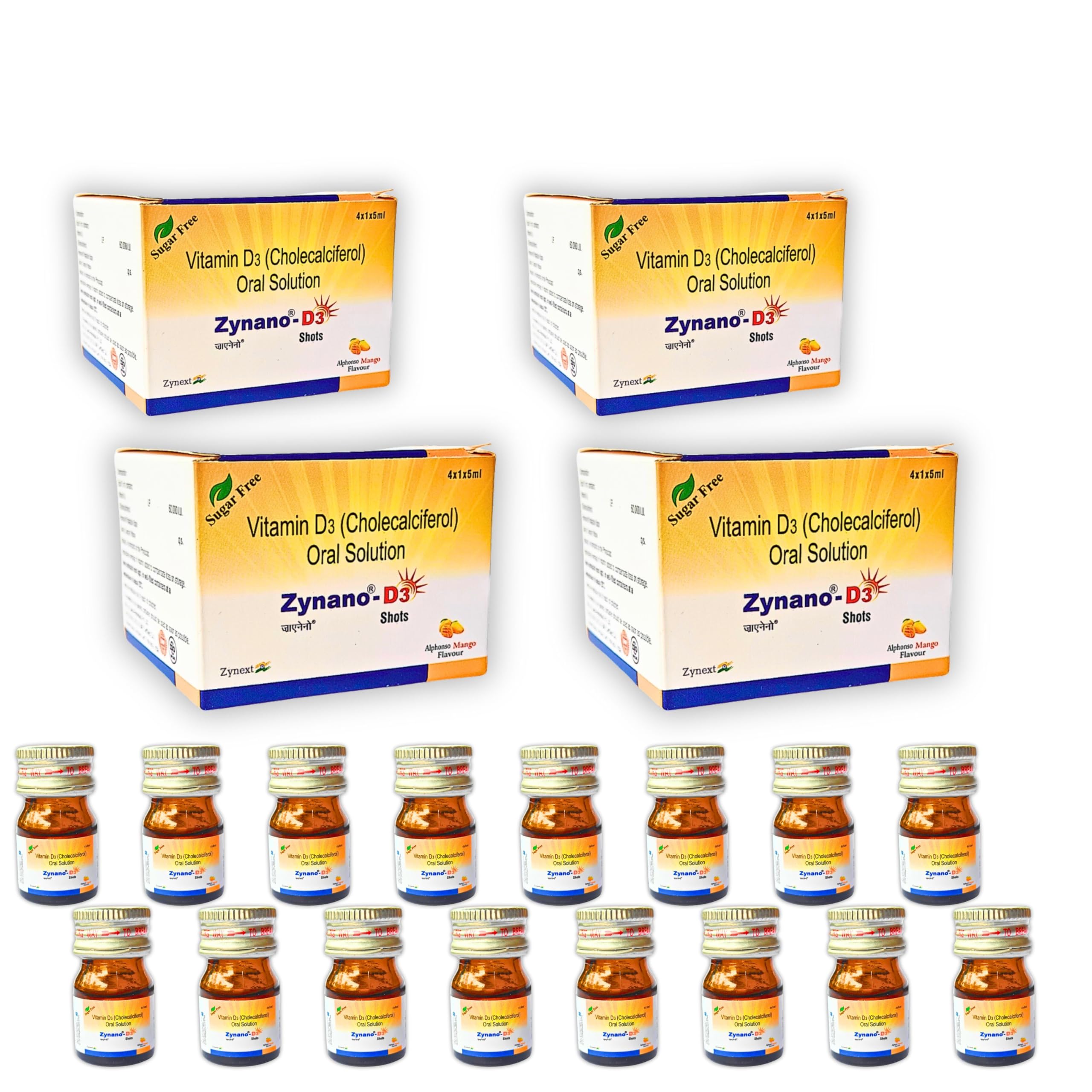 Zynano D3 | Vitamin D3 Shots,Liquid,Syrup,Oral Solution | Sugar-Free Mango Flavour | 16 Shots of 5ml each