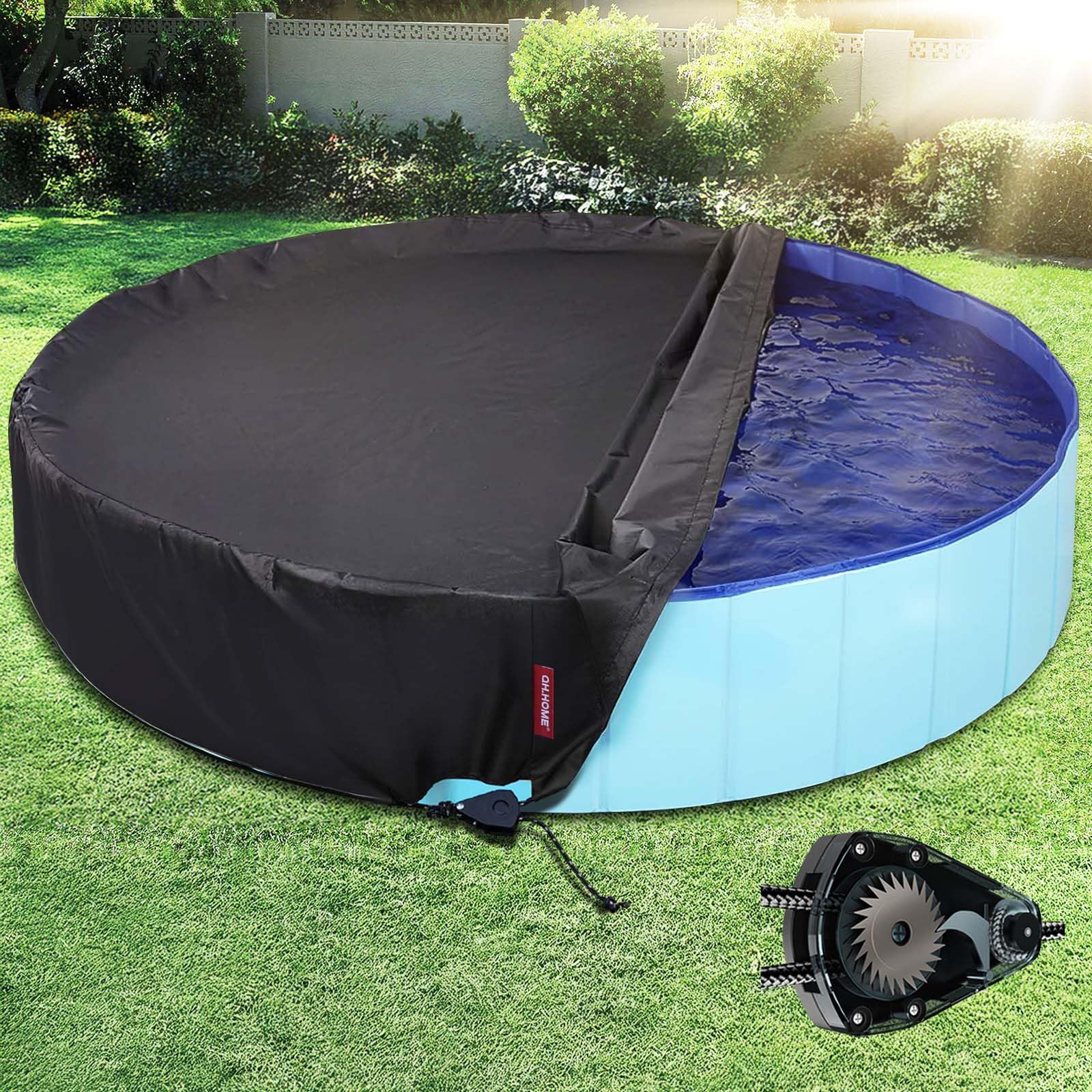 QH.HOME[2025 Upgraded Windproof] 71-72 inch Kiddie Pool Cover Round, Collapsible Dog Pool Cover with Super Windproof Ratchet Design, Odorless Waterproof Fabric Material and - Only Cover