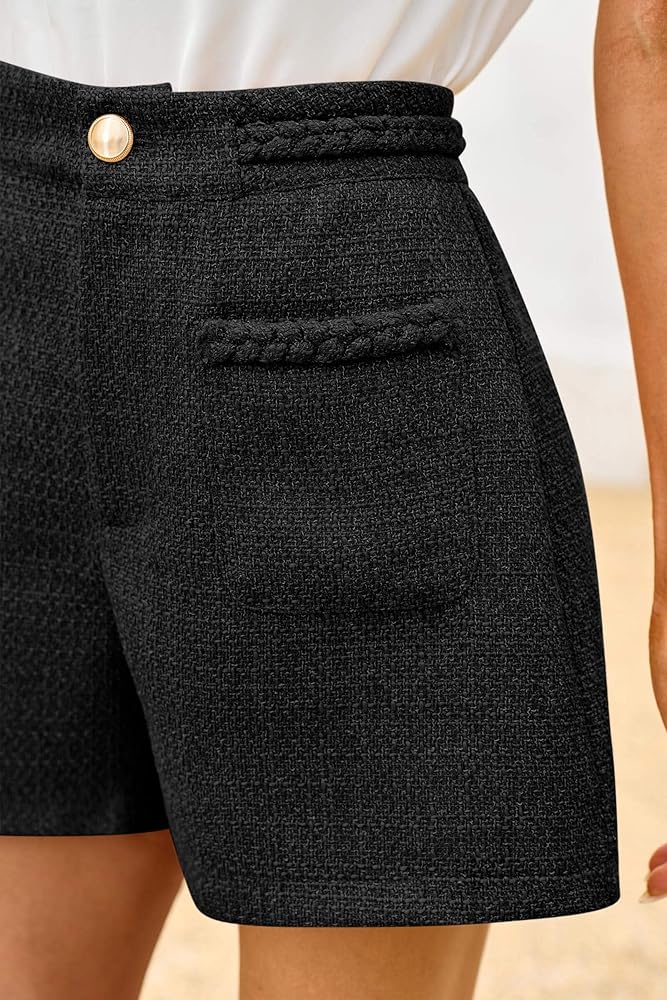 Cicy Bell Womens Tweed Summer Shorts High Waisted Wide Leg Dressy