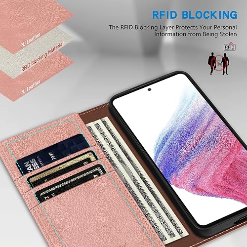 Miniatura 37 de ZZXX Funda tipo cartera para Samsung Galaxy A53 5G con bloqueo RFID, soporte de ranura para tarjetas, funda protectora de cuero magnético fuerte