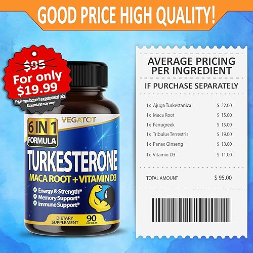 Miniatura 5 de VEGATOT Extracto concentrado de turkesterona de alta resistencia 6 en 1 de 15,500 mg con raíz de maca, fenogreco tribulus, potencia la resistencia
