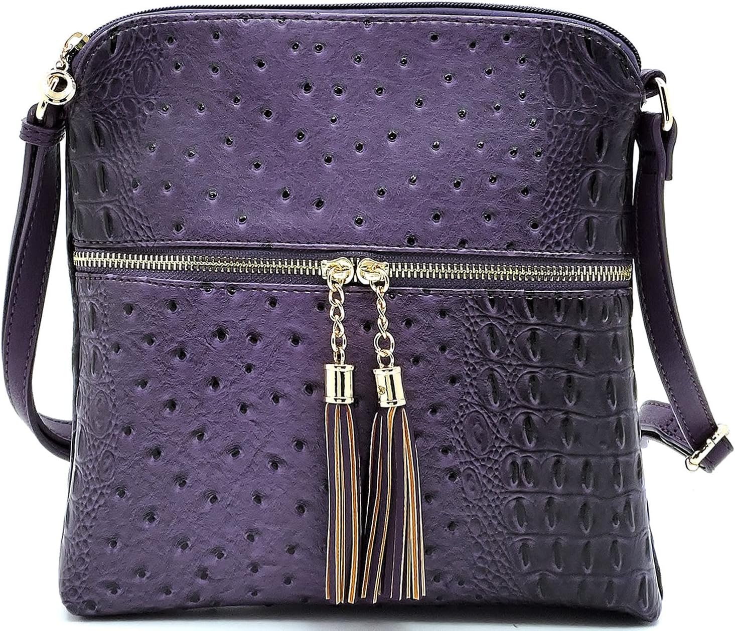Ostrich Croc Tassel Zipper Pocket Crossbody Bag Animal Pattern Printed Shoulder Bag Womens Purse Satchel