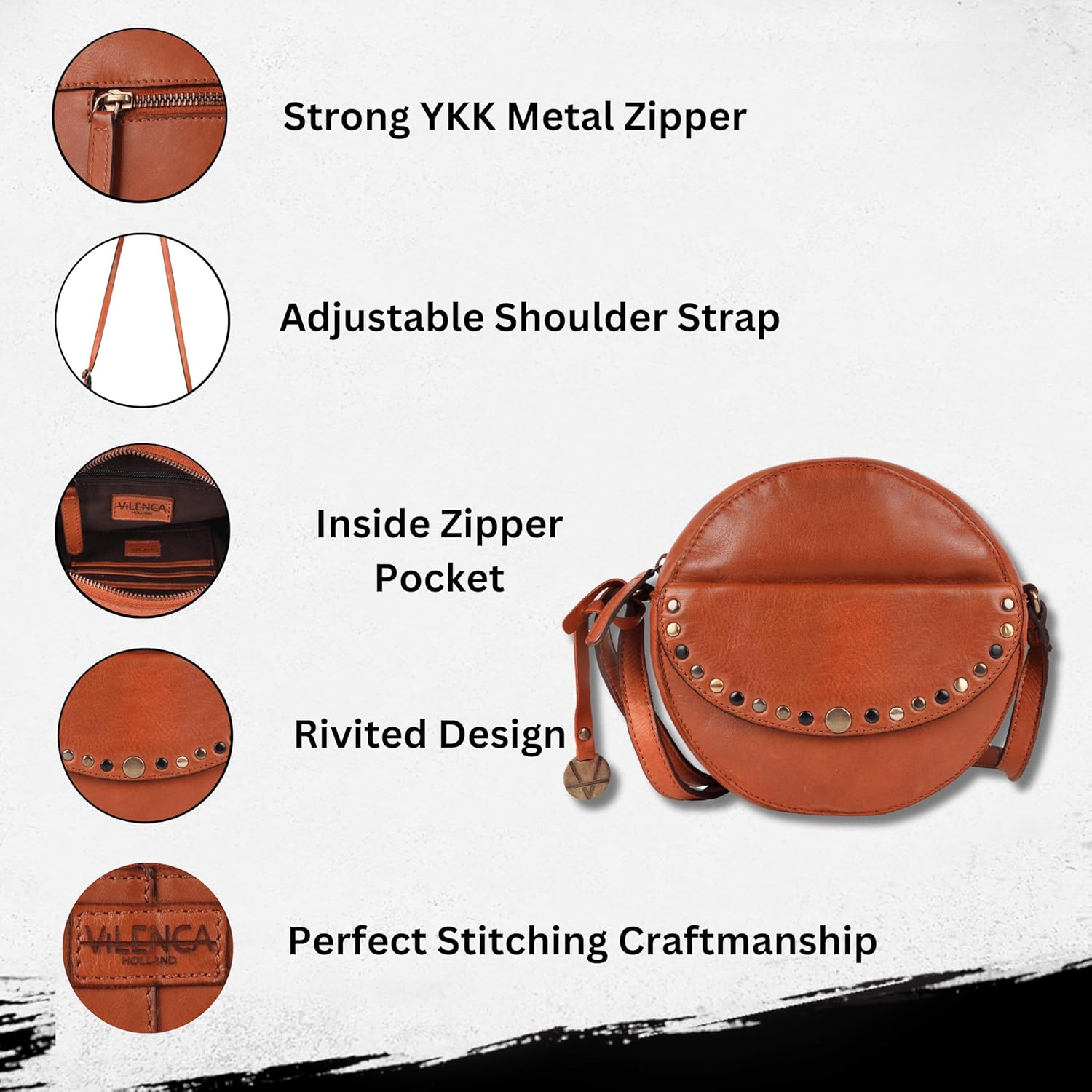 Genuine Italian Leather Boho Studded Round Crossbody Sling Bag - Stylish, Durable, & Perfect for Everyday Use for women - Image 2