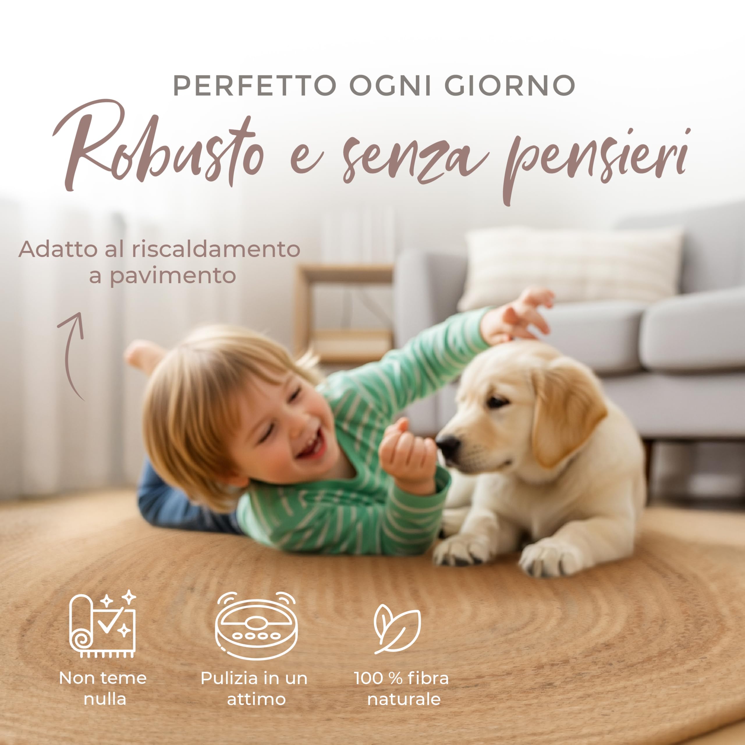 carpetfine Tappeto di Iuta Nele Ovale Beige 70x140 cm | Tappeto moderno per soggiorno e camera da letto