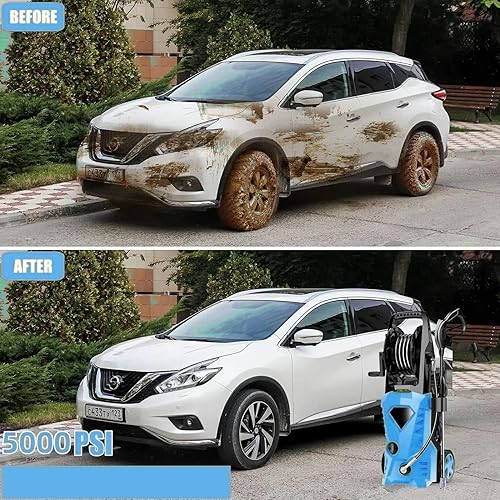 Miniatura 8 de Limpiador a presión de alta potencia con botella de jabón para el hogar, lavado de autos, limpieza de vallas, patio (azul)