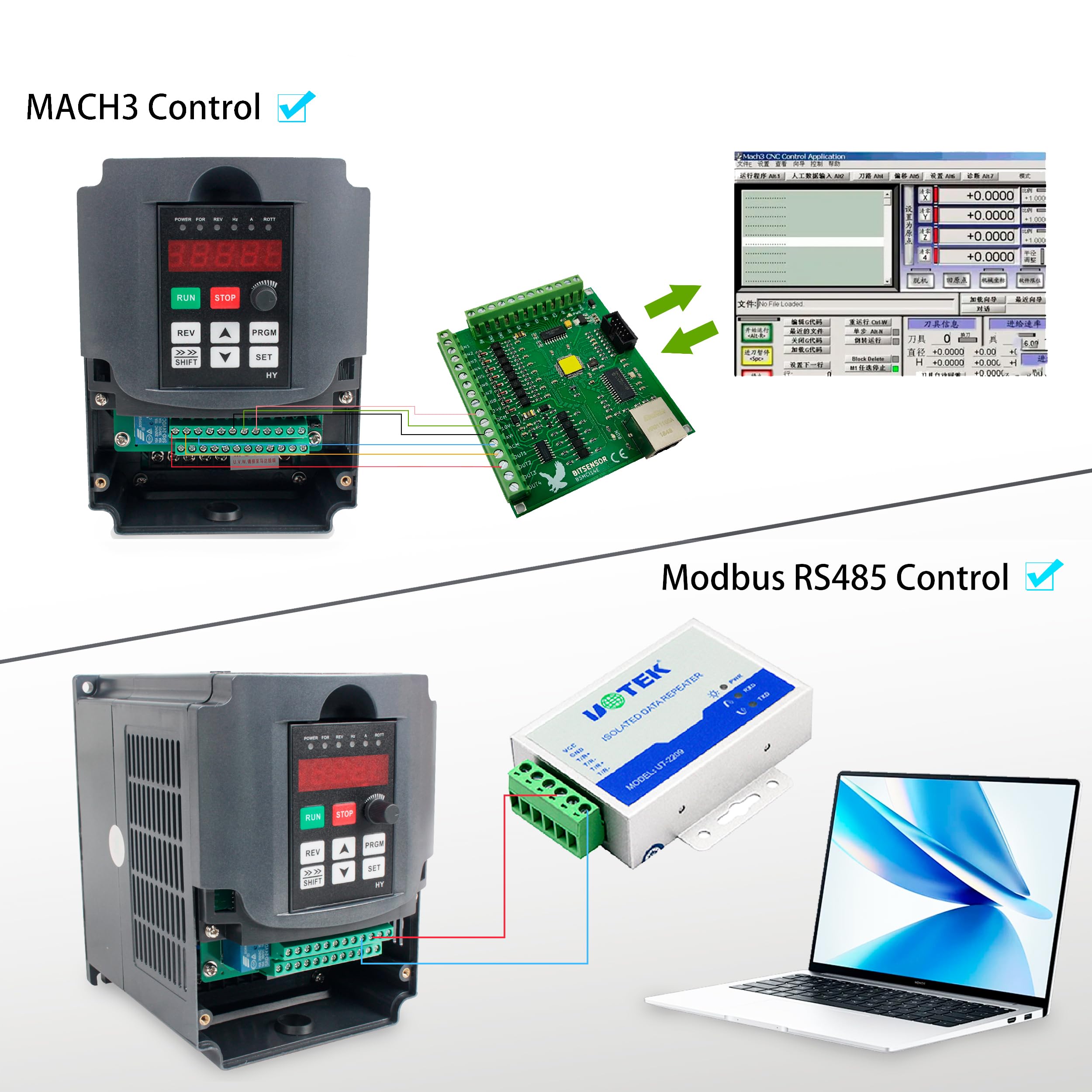 RATTMMOTOR Convertitore di frequenza da 4 kW, 220 V, inverter di automazione VFD, ingresso 1/3 fasi su uscita 3 fasi con cavo di prolunga da 2 m, per controllo della velocità del motore a mandrino