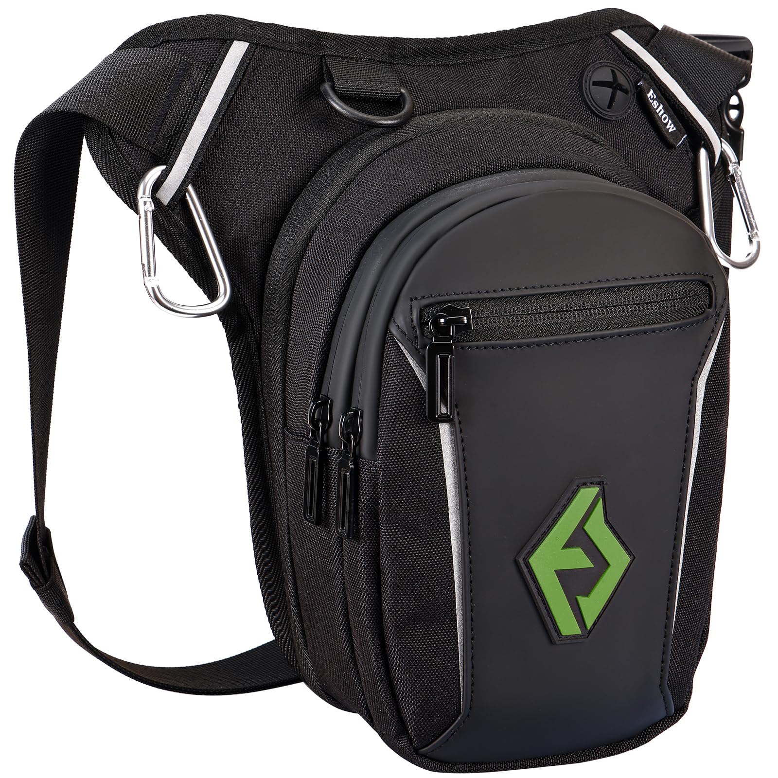 Eshow Marsupio da Gamba Moto, Borsa Cosciale Espandibile con Striscia Riflettente e Cintura Regolabile per Uomo Donna, Borsello Sportivo Nero