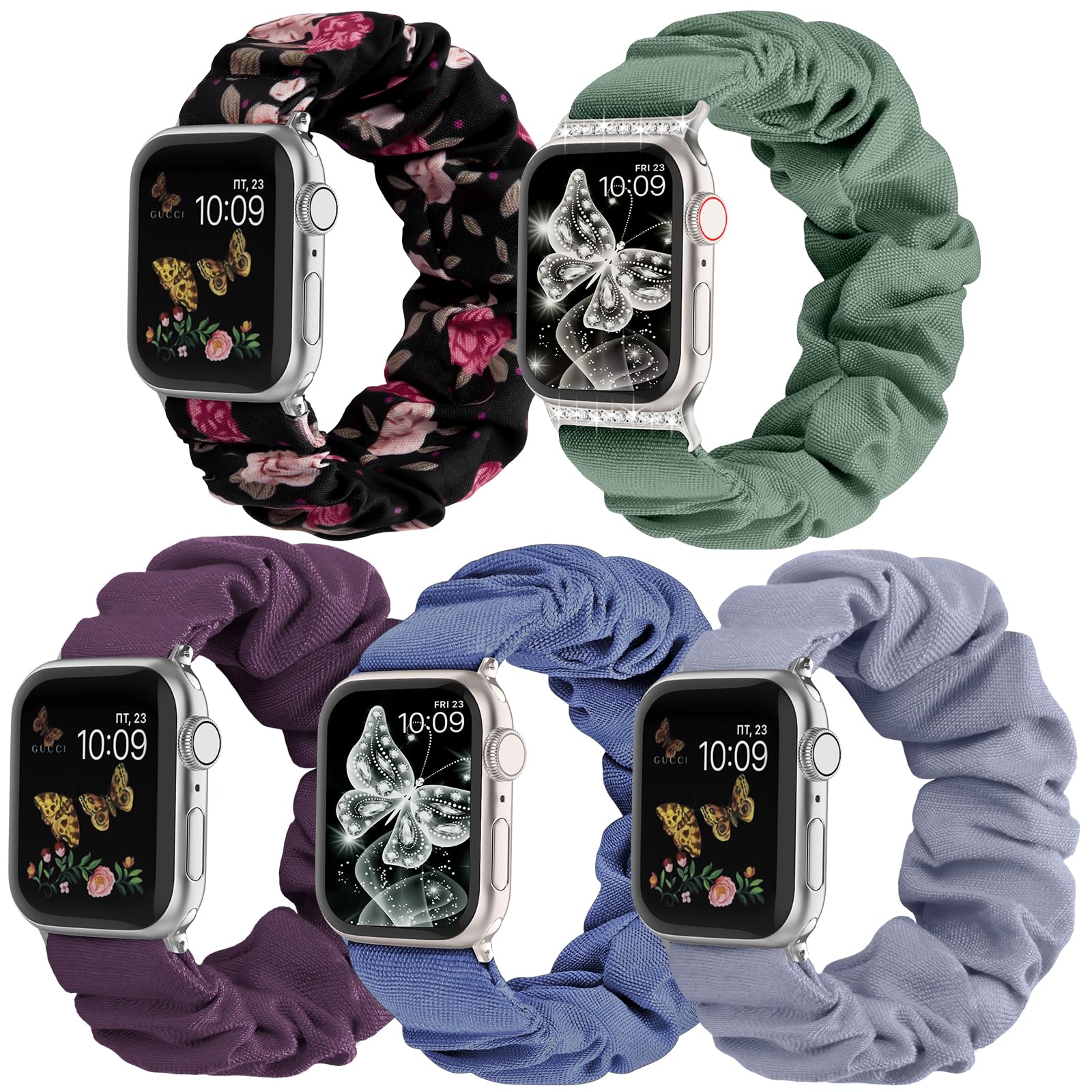 Recoppa Compatible for Apple Watch Band Scrunchie 38mm 40mm 41mm 42mm 44mm 45mm 46mm Cute Printed Elastic Solo Loop Bands Women Bracelet Strap for