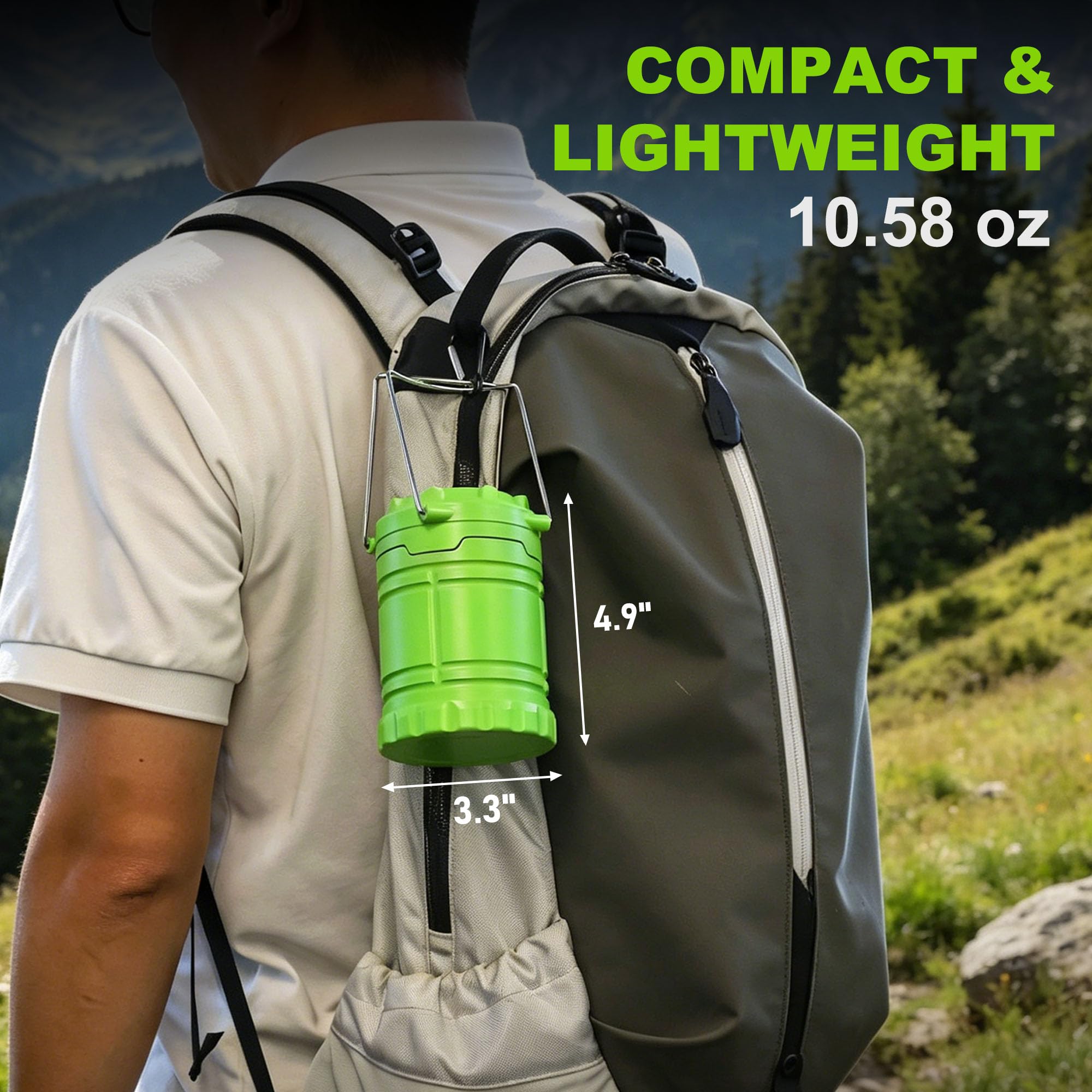 Paquete de 4 linternas LED de camping, luces de emergencia esenciales para cortes de energía, senderismo, huracán, verde
